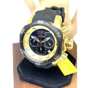 Invicta Mens Watch 22359 Venom Quartz Black MOP Dial Gold Case Rubber Strap 54mm